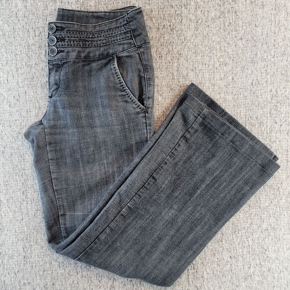 Maurices Trouser Jeans Womens 1/2R Gray Blue 3 Button Wide Waistband Dress